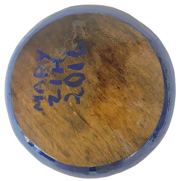 Cobalt Blue Hand Painted, Signed & Sealed Peacock Floral Art Wooden Plate Art - Picture 6 of 6